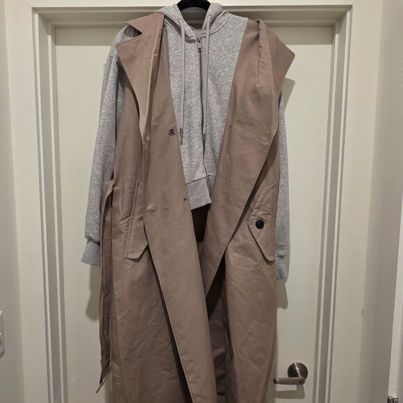 KBB by Kahlana Sweatshirt Trench Coat - Khaki Medium - Picture 3 of 11